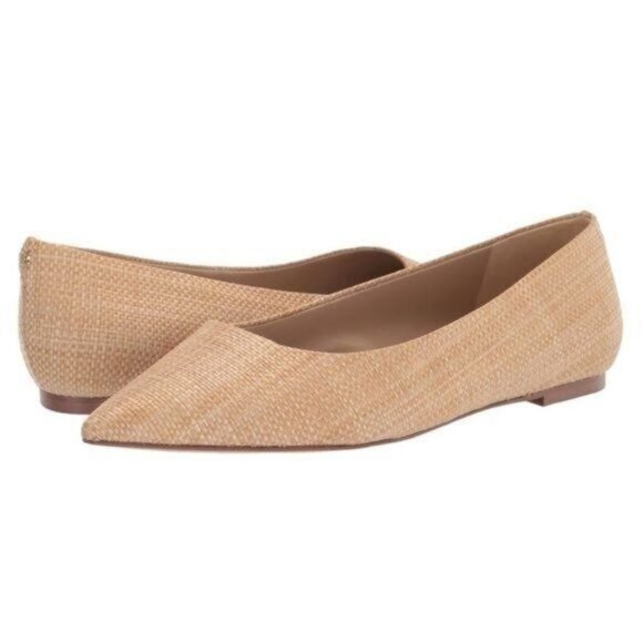 Sam Edelman Women's Wanda Pointed Toe Flat in Bleached Beechwood Weave Size 10 - Picture 1 of 9
